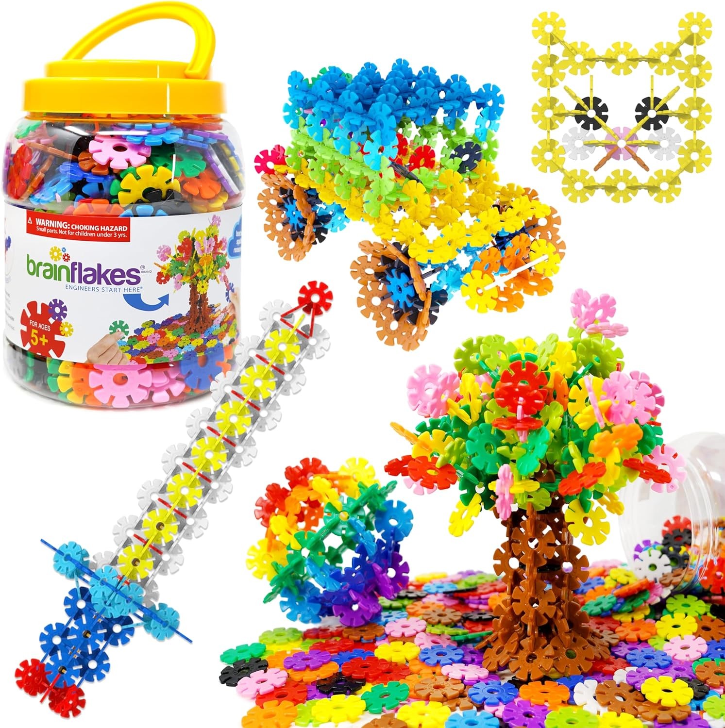 Brain Flakes 500 Piece Set, Ages 3+, Interlocking Plastic Disc Toy for Creative Building, Educational STEM Learning, Construction Block Play for Kids, Teens, Adults, Boys, and Girls