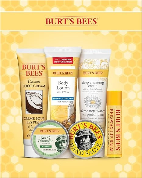Burt's Bees Christmas Gifts, 6 Stocking Stuffers Products, Timeless Minis Kit - Original Beeswax Lip Balm, Coconut Foot Cream, Milk Honey Body Lotion, Deep Cleansing Cream, Res-Q Ointment & Hand Salve