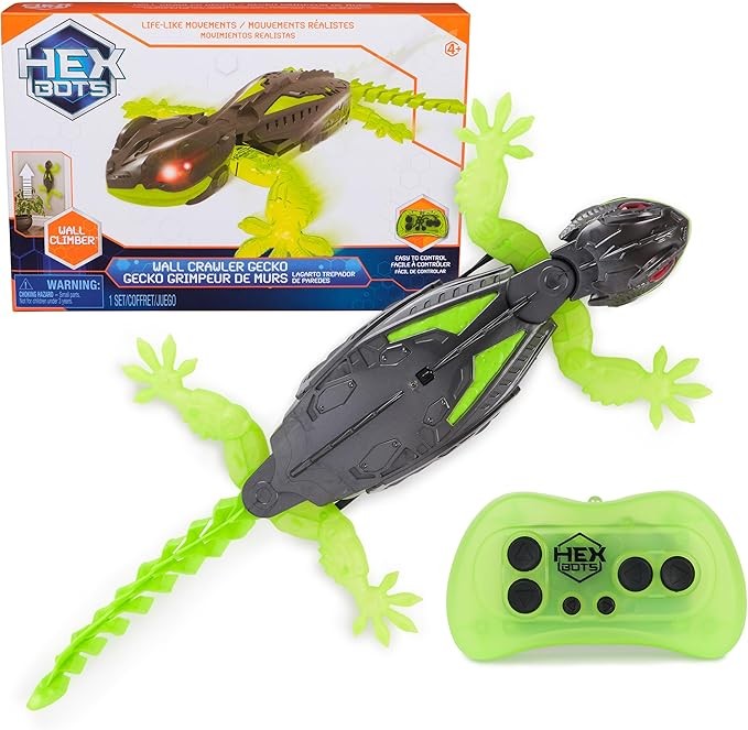 HEX BOTS Wall Crawler Gecko with Official Wall Climber Technology, Rechargeable Remote Control Robot Kids Toys, Prank Toys for Boys & Girls Ages 4 & Up