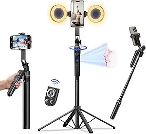 Auto Face Tracking Selfie Stick Tripod for iPhone with Light 70.9" Phone Camera Tripod Stand 360 Rotation Follows Your Movement with Wireless Remote for Content Creator Vlog Live Stream Video Record