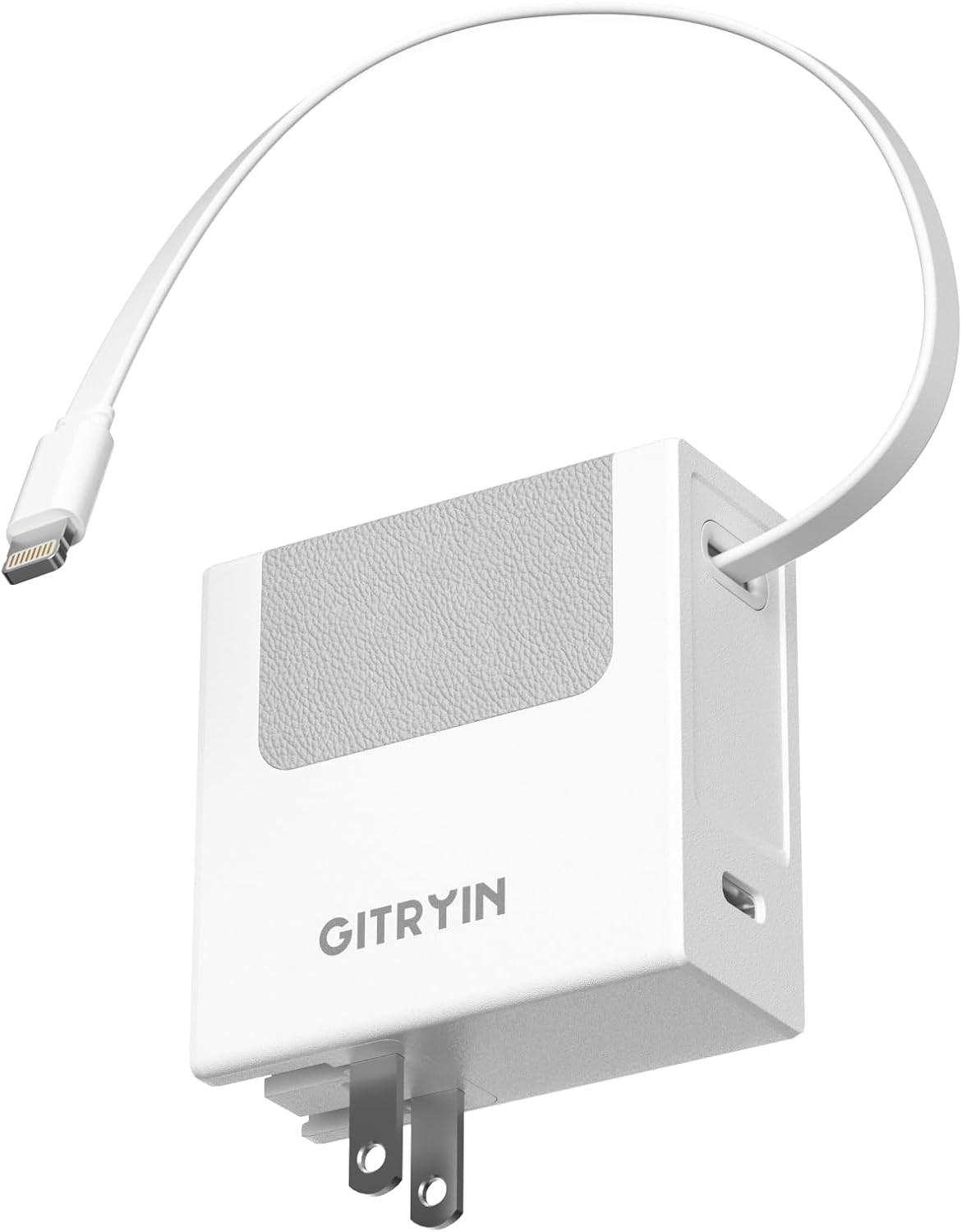 Gitryin Portable USB Phone Charger Block, Retractable Wall Charger with 31.5in Retractable Lightning Cable, 40W Fast Charging Block with USB C Port, Power Adapter with Foldable Plug for iPhone14/13/12