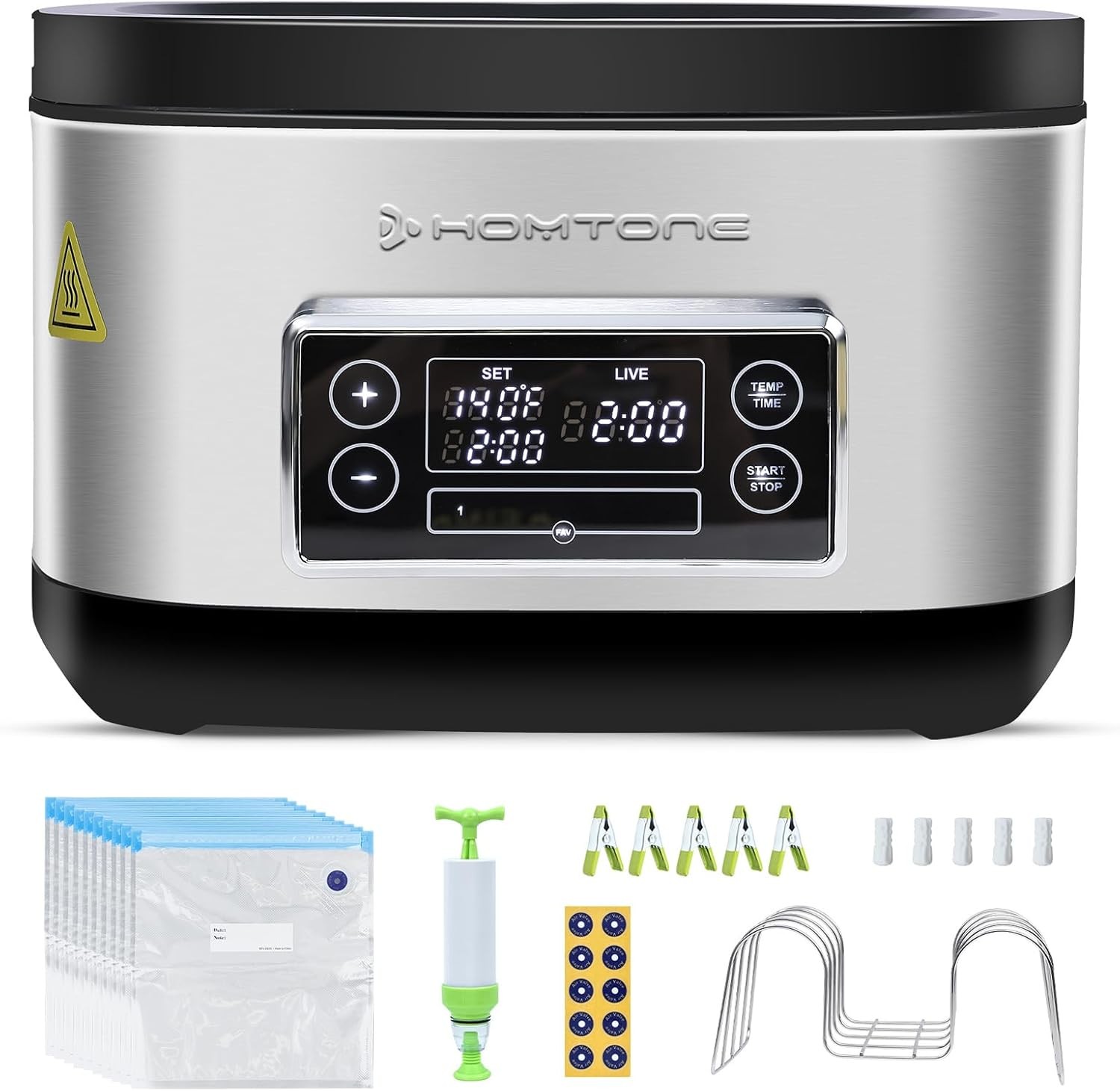 Homtone Sous Vide Cooker, Sous Vide Machine 8 Quart, Sous Vide Precise Cooker Accurate Temperature and Time Control Digital Display，Stainless Steel Suveed Cooking Machine Vacuum Bags + Pump Included