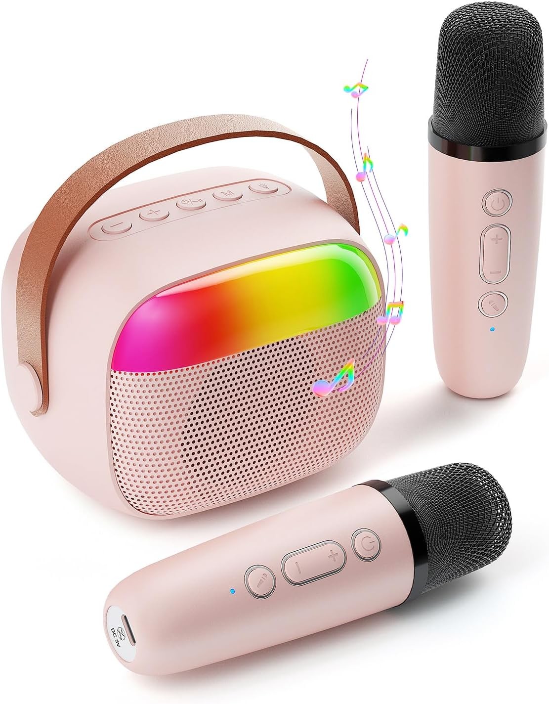 Mini Karaoke Machine for Kids, Toy for Girls Portable Bluetooth Speaker with 2 Wireless Microphones, Fashion Toy Gifts for Christmas Birthday, for 3 4 5 6 7 8+ Year Old Girls Gifts(Pink)